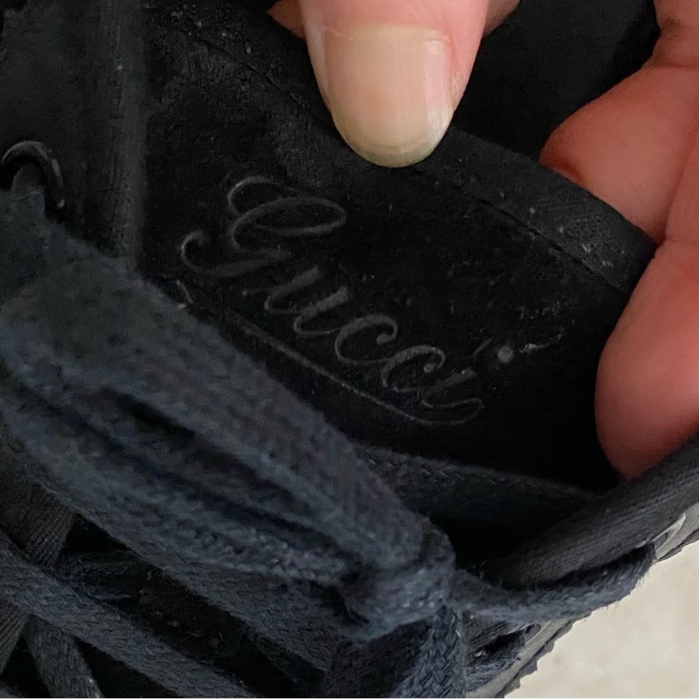 $985 Gucci Made in Italy Black Leather Suede Low Top Men's Sneakers Size 9 - Picture 9 of 12